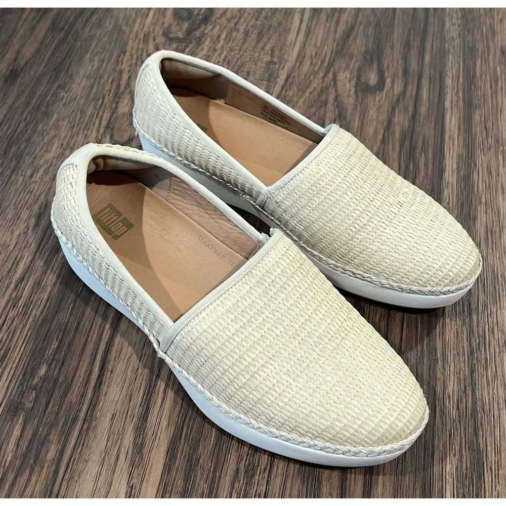Fitflop Womens  ivory embossed Fashion Loafers Shoes Size 9 Stile CU9-031